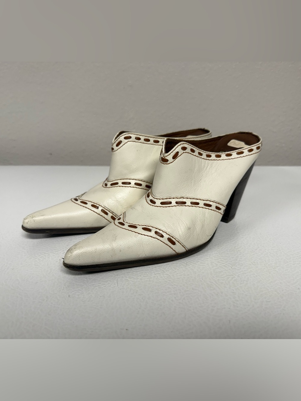 Nicole Pointed Toe Open Back Western Slip On Mule Heels Leather Women 7.5 M